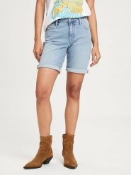 Cross Jeans Szorty dżinsowe w kolorze błękitnym rozmiar: W30. Niebieskie szorty damskie Cross Jeans, z aplikacjami, z bawełny, z podwyższonym stanem. Za 131.74 zł.