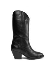 Bronx Kowbojki Western 47505-AL Czarny. Czarne kozaki damskie Bronx, ze skóry, bez obcasa, na słupku, bez zapięcia. Za 1,129.00 zł.