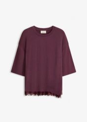T-shirt z miękkiej wiskozy. Fioletowe t-shirty damskie bonprix, bez wzorów, z koronki, bez kołnierzyka. Za 99.99 zł.