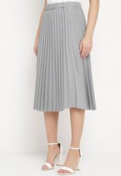 Ciemnoszara Plisowana Spódnica Midi z Wyższym Stanem Isolara. Szare spódnice damskie Born2be, do pracy, bez wzorów, biznesowe, midi. Za 84.99 zł.
