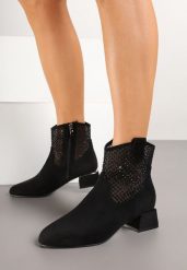 Czarne Botki Vices na Obcasie z Siateczkową Cholewką Deonelle. Czarne botki damskie Born2be, z jeansu, eleganckie, bez obcasa, na obcasie, bez zapięcia. Za 129.99 zł.