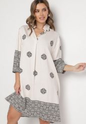 Beżowa Wiskozowa Sukienka Ozdobiona Geometrycznym Wzorem Nalanessa. Brązowe sukienki damskie Born2be, bez wzorów, z wiskozy, eleganckie, bez ramiączek. Za 119.99 zł.