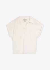 Koszulka polo z domieszką jedwabiu, szeroki krój. Czerwone bluzki damskie bonprix, bez wzorów, z bawełny, bez kołnierzyka, bez ramiączek. Za 147.99 zł.