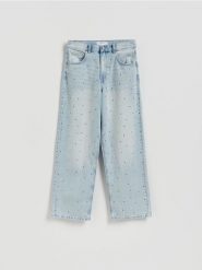 Jeansy baggy z kryształkami - niebieski. Niebieskie jeansy damskie Reserved. Za 199.99 zł.