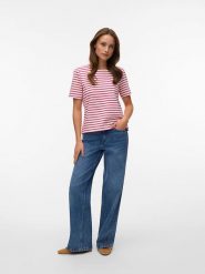 Vero Moda Bluzka w kolorze czerwono-białym rozmiar: XL. Białe bluzki damskie Vero Moda, xl, bez wzorów, bez kołnierzyka, bez ramiączek. Za 60.99 zł.