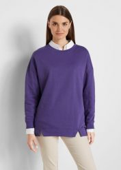 Bluza oversize z mieszanki bawełny. Fioletowe bluzy damskie bonprix, bez wzorów, z bawełny, bez kaptura. Za 84.99 zł.