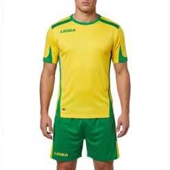 Zestaw piłkarski Setubal MC koszulka i spodenki żółto-zielone. Zielone spodenki sportowe damskie LEGEA, xs, bez wzorów, z materiału, na fitness i siłownię. Za 56.00 zł.