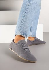 Szare Sneakersy Basic ze Skóry Naturalnej Fonariela. Szare obuwie sportowe damskie Renee, z jeansu, bez zapięcia. Za 119.99 zł.