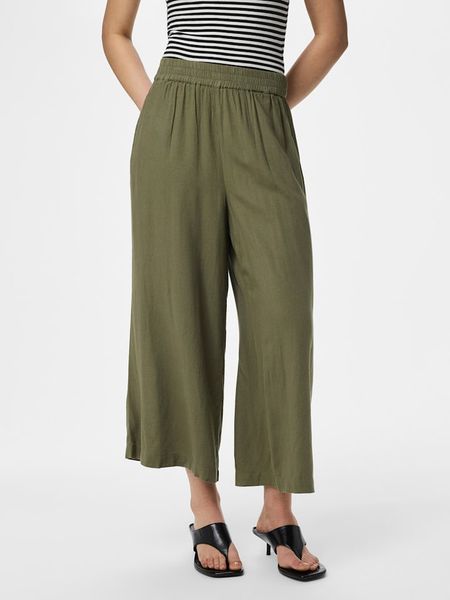 Pieces Spodnie w kolorze khaki rozmiar: L. Brązowe spodnie materiałowe damskie Pieces, bez wzorów, z materiału. Za 114.95 zł.