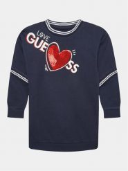 Guess Sukienka codzienna K3YK21 KA6R0 Granatowy Regular Fit. Niebieskie sukienki dziewczęce Guess, z aplikacjami, z bawełny, bez ramiączek, proste. Za 119.99 zł.