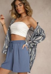Granatowe Szorty z Wiskozą High Waist Puvione. Niebieskie szorty damskie Renee, bez wzorów, z wiskozy, z podwyższonym stanem. Za 29.99 zł.