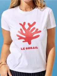 Koszulka z brokatowym nadrukiem - biały. Białe koszulki damskie Sinsay, l, bez wzorów, bez kołnierzyka, bez ramiączek. W wyprzedaży za 12.99 zł.