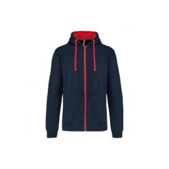 Bluza z kapturem z kontrastowym zamkiem błyskawicznym Kariban. Czerwone bluzy damskie KARIBAN, s, bez wzorów, z bawełny, z kapturem. Za 180.50 zł.