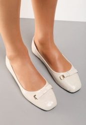 Beżowe Balerinki Calline. Brązowe balerinki damskie Renee, bez wzorów, ze skóry. Za 59.99 zł.