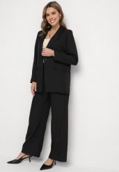 Czarny Komplet Garniturowy Marynarka i Szerokie Spodnie Eleanisse. Czarne marynarki i żakiety damskie Born2be, l, bez wzorów, eleganckie. Za 169.99 zł.