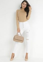 Białe Jeansy Skinny na Guziki Arru. Białe rurki damskie Born2be, bez wzorów, z jeansu, z podwyższonym stanem. Za 79.99 zł.