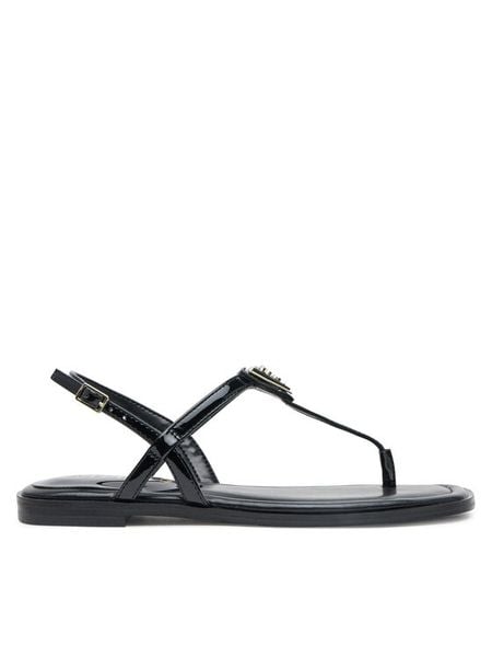 Guess Sandały FLJRA4 PAF21 Czarny. Czarne sandały damskie Guess, z aplikacjami, ze skóry, bez obcasa, na płaskiej podeszwie, bez zapięcia. Za 309.99 zł.