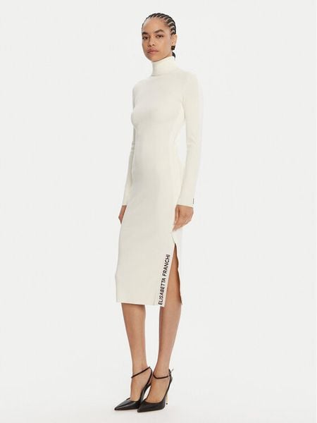 Elisabetta Franchi Sukienka dzianinowa AM-03S-56E2-V390 Écru Slim Fit. Sukienki damskie Elisabetta Franchi, bez wzorów, z dzianiny, bez ramiączek. Za 1,599.00 zł.