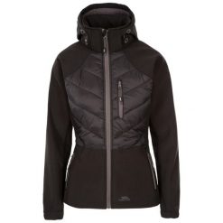 Kurtka Damska Elvira Soft Shell. Czarne kurtki sportowe damskie Trespass, xs, bez wzorów, z softshellu, bez kaptura. Za 220.99 zł.