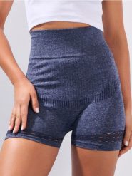 Szorty sportowe z ozdobnymi przeszyciami kształtującymi sylwetkę - granatowy. Niebieskie spodenki sportowe damskie Sinsay, l, bez wzorów. W wyprzedaży za 8.99 zł.