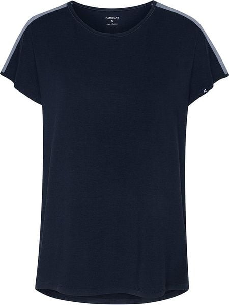Naturana Koszulka w kolorze granatowym rozmiar: S. Niebieskie bluzki damskie Naturana, s, bez wzorów, bez kołnierzyka, bez ramiączek. Za 61.46 zł.