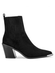 DeeZee Botki HY9057-5 Czarny. Czarne botki damskie DeeZee, z materiału, bez obcasa, na słupku, bez zapięcia. Za 199.99 zł.