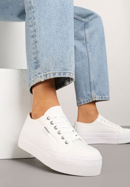 Białe Basicowe Trampki na Platformie Mailiselle. Białe trampki damskie Renee, bez wzorów, z jeansu, bez zapięcia. Za 79.99 zł.
