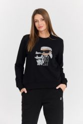 KARL LAGERFELD Czarna damska bluza z cyrkoniami Ikonik 2.0. Czarne bluzy damskie KARL LAGERFELD, s, bez wzorów, z materiału, bez kaptura. W wyprzedaży za 759.99 zł.