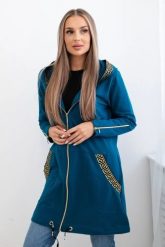 Bluza z ozdobną taśmą morska. Zielone bluzy damskie KESI, l, bez wzorów, z bawełny, z kapturem. Za 263.47 zł.