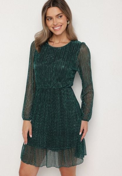 Ciemnozielona Sukienka z Wiskozy Ozdobiona Metaliczną Nicią Meliorea. Zielone sukienki damskie Born2be, z aplikacjami, z wiskozy, eleganckie, bez ramiączek. Za 99.99 zł.