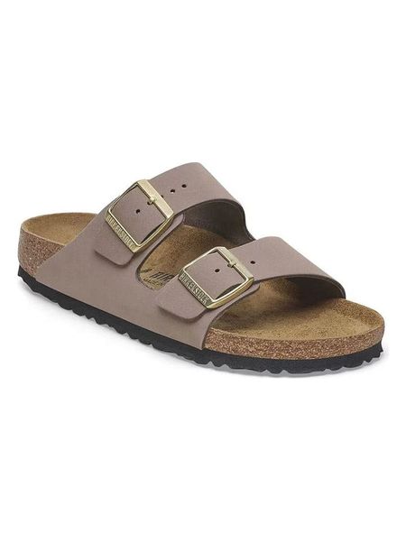 Birkenstock Skórzane klapki "Arizona" w kolorze fioletowym rozmiar: 41. Różowe klapki damskie Birkenstock, bez wzorów, z nubiku, z otwartym noskiem, bez obcasa, bez zapięcia. Za 427.45 zł.