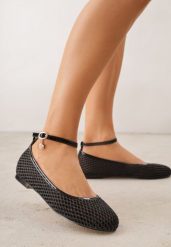 Czarne Balerinki ze Skórzaną Wkładką i Metaliczną Ozdobą Dorialori. Czarne balerinki damskie Renee, z aplikacjami, z jeansu. Za 69.99 zł.