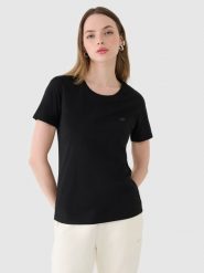 4F T-shirt regular gładki damski - czarny XL. Czarne t-shirty damskie 4F, xl, bez wzorów, z bawełny, bez kołnierzyka. Za 49.99 zł.