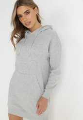 Jasnoszara Bluza Długa z Kapturem Nilalra. Szare bluzy damskie Born2be, l, bez wzorów, z bawełny, z kapturem. Za 99.99 zł.