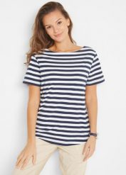 T-shirt z dekoltem łódką. Białe t-shirty damskie bonprix, bez wzorów, bez kołnierzyka. Za 62.99 zł.