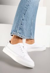 Białe Sneakersy Skórzane z Przeszyciami Setalith. Białe obuwie sportowe damskie Born2be, bez zapięcia. Za 129.99 zł.