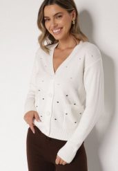 Biały Rozpinany Kardigan w Kropki Tusvanea. Białe kardigany damskie Born2be, l, bez wzorów, z jeansu. Za 79.99 zł.