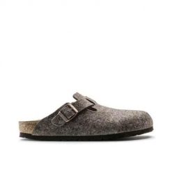 Klapki damskie Birkenstock Boston. Szare klapki damskie Birkenstock, bez wzorów, z materiału, bez obcasa, bez zapięcia. Za 682.00 zł.