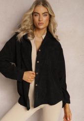 Czarna Koszula ze Sztruksowego Materiału na Guziczki Rhiawen. Czarne koszule damskie Renee, l, bez wzorów, z jeansu, bez kołnierzyka, bez ramiączek. Za 49.99 zł.