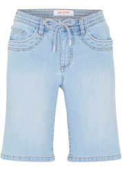 Bermudy dżinsowe Slim Fit mid waist. Niebieskie rurki damskie bonprix, bez wzorów, z jeansu. Za 82.99 zł.