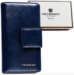 Portfel damski Peterson PTN 008-HF granatowy. Niebieskie portfele damskie Peterson, bez wzorów, ze skóry ekologicznej. Za 64.99 zł.