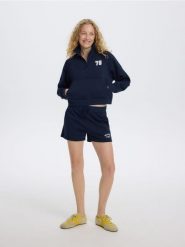Bluza ze stójką - granatowy. Niebieskie bluzy damskie Reserved, l, bez wzorów, z bawełny, bez kaptura. W wyprzedaży za 49.99 zł.
