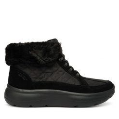 Trzewiki Skechers. Czarne botki damskie Skechers, bez obcasa, na płaskiej podeszwie, bez zapięcia. Za 399.99 zł.