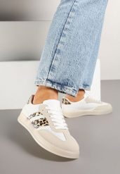 Beżowe Sneakersy Tenisówki z Geometrycznym Wzorem w Panterkę Eleamila. Brązowe obuwie sportowe damskie Born2be, z aplikacjami, z jeansu, bez zapięcia. Za 89.99 zł.
