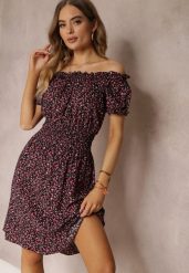 Czarno-Czerwona Bawełniana Sukienka z Gumką w Talii o Fasonie Hiszpanki Jazmi. Czarne sukienki damskie Renee, z aplikacjami, z bawełny, eleganckie, bez ramiączek. W wyprzedaży za 39.99 zł.