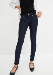 Dżinsy Skinny ze stretchem, mid waist. Szare jeansy damskie bonprix, bez wzorów, z jeansu. Za 109.99 zł.