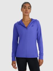 4F Bluza treningowa regular szybkoschnąca damska - niebieska XXL. Niebieskie bluzy damskie 4F, uniwersalny, bez wzorów, z dzianiny, z kapturem. Za 199.99 zł.
