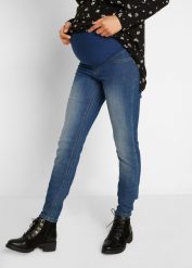 Jegginsy ciążowe z bawełną (2 pary), Skinny. Niebieskie jeansy damskie bonprix, bez wzorów, z bawełny. Za 239.99 zł.