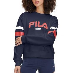 Bluza damska turystyczna Fila Latur Graphic Crew Sweat granatowa. Niebieskie bluzy damskie Fila, m, bez wzorów, bez kaptura. Za 299.00 zł.