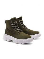 Timberland Skórzane botki "Greyfield" w kolorze khaki rozmiar: 36. Brązowe botki damskie Timberland, ze skóry, bez obcasa, bez zapięcia. Za 250.01 zł.
